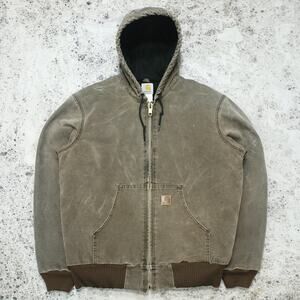 Vintage Carhartt J130 CHT Chestnut Faded Brown Hooded Jacket Size Medium